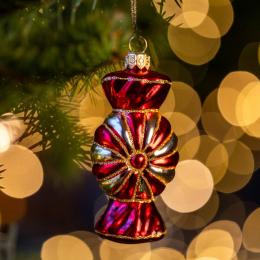 Bombka retro cukierek - czerwono-złoty