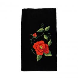 Etui na telefon czarne - haftowana czerwona róża