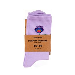 Skarpetki długie fioletowe - Kwiatek łowicki
