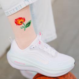 Skarpetki długie pomarańczowe - Kwiatek łowicki