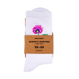 Skarpetki długie białe - Kwiatek łowicki różowy