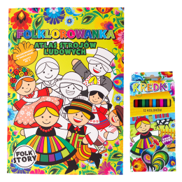 Folk colouring book - Atlas of folk costumes + pencil crayons set
