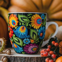 'Karyna' mug 1000 ml - black Lowicz pattern