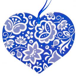 Kolorowa FOLK ozdoba - serce - kujawskie niebieskie