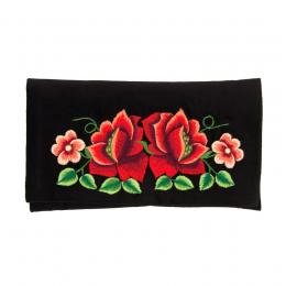 Kopertówka haftowana czarna - czerwone róże z kwiatkami