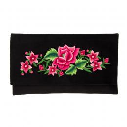 Kopertówka czarna - haftowane różowe kwiaty