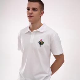 Men's polo shirt with embroidery - white Lowicz pattern