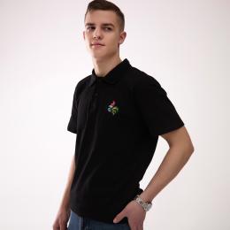 Men's polo shirt with embroidery - black Lowicz pattern