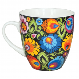 'Karyna' mug 1000 ml - black Lowicz pattern