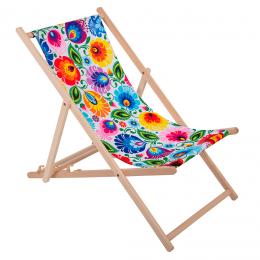 Wooden garden deck chair - white Lowicz pattern