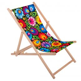 Wooden garden deck chair - black Lowicz pattern