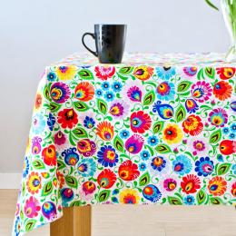Cotton tablecloth 140x200cm - Łowicki white pattern