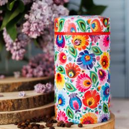 Large round can - white Lowicz pattern
